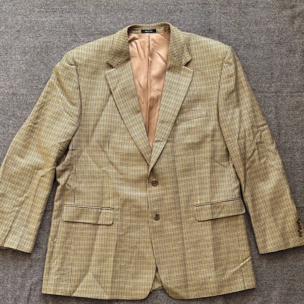 100% SILK- Chaps Checkered Tan Blazer.  48L